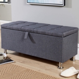 Home Source Pewter Dark Grey Padded Ottoman - thumbnail 1