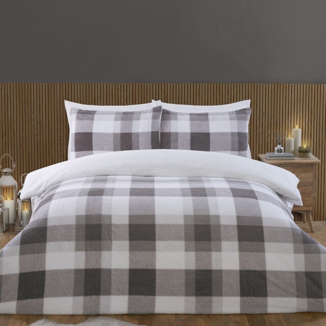 Charcoal King Size Teddy Fleece Duvet Set - image 1