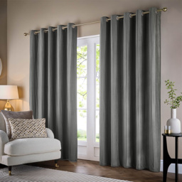 Paoletti Corinthian Grey Velvet Eyelet Curtains 229 x 137cm