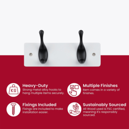 Headbourne White and Black 2 Hook Coat Rail - thumbnail 4
