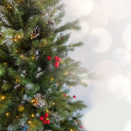 Noel Square Pre-Lit Warm White LED Artificial Xmas Tree with Pinecones and Red Berries 4.9ft - thumbnail 3