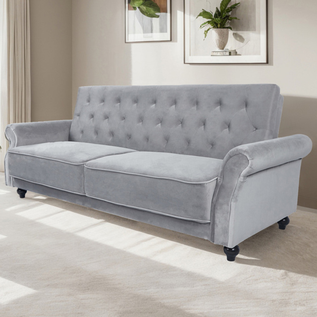 Furniture One 3 Seater Grey Velvet Sofa Bed - image 1