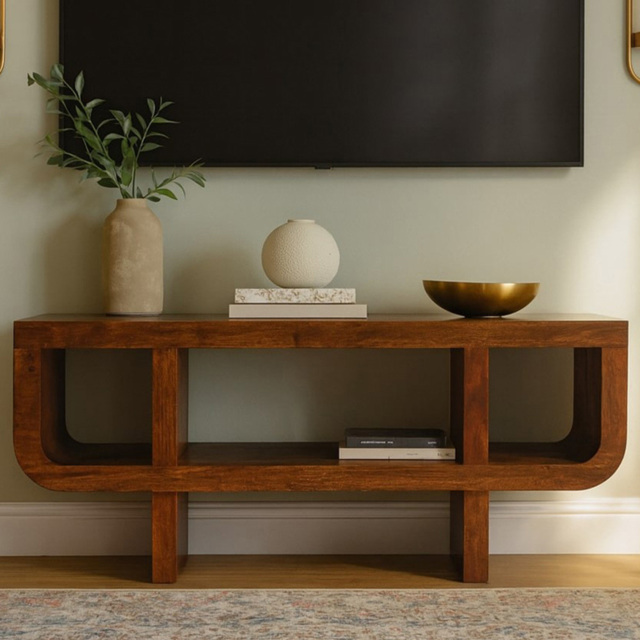 Artisan Furniture Orion Chestnut 3 Shelf Solid Wood Curved Media Unit - image 1