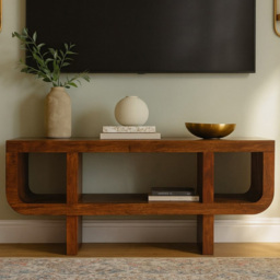 Artisan Furniture Orion Chestnut 3 Shelf Solid Wood Curved Media Unit - thumbnail 1