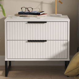 Crowndale Fluted 2 Drawer White Matt Side Table Ready Assembled