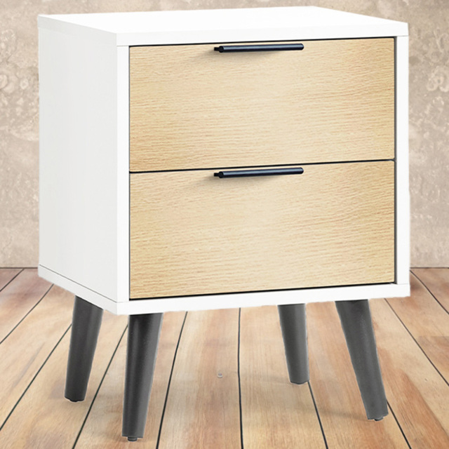 Julian Bowen Alba 2 Drawer Matt White and Oak Bedside Table - image 1