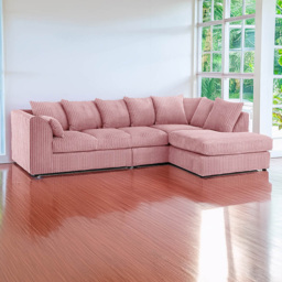 Luxor 5 Seater Pink Jumbo Cord Right Hand L Shaped Corner Sofa with Scatter Back