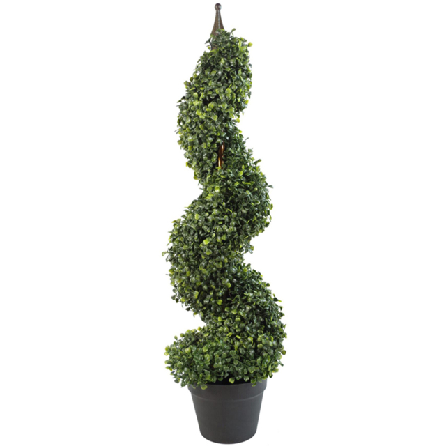 Leaf Spiral Topiary Boxwood Tower Artificial Tree in Pot with Metal Top 90cm - image 1
