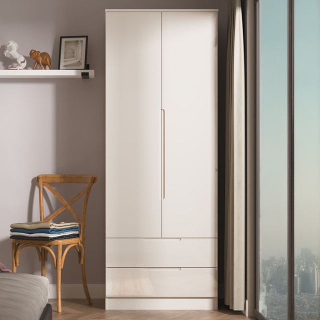 Crowndale Milan Kashmir Gloss and Kashmir 2 Drawer Tall Double Wardrobe Ready Assembled - image 1