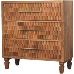 Artisan Furniture Cadiz Carved Natural Grain 3 Drawer Mango Wood Storage Chest - thumbnail 3