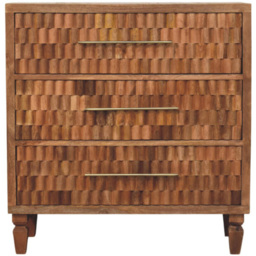 Artisan Furniture Cadiz Carved Natural Grain 3 Drawer Mango Wood Storage Chest - thumbnail 2