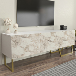 Decorotika Parla 3 Door White Marble and Gold TV Unit