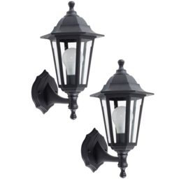 ValueLights Mayfair Set of 2 Black Warm White Bulb Wall Lanterns