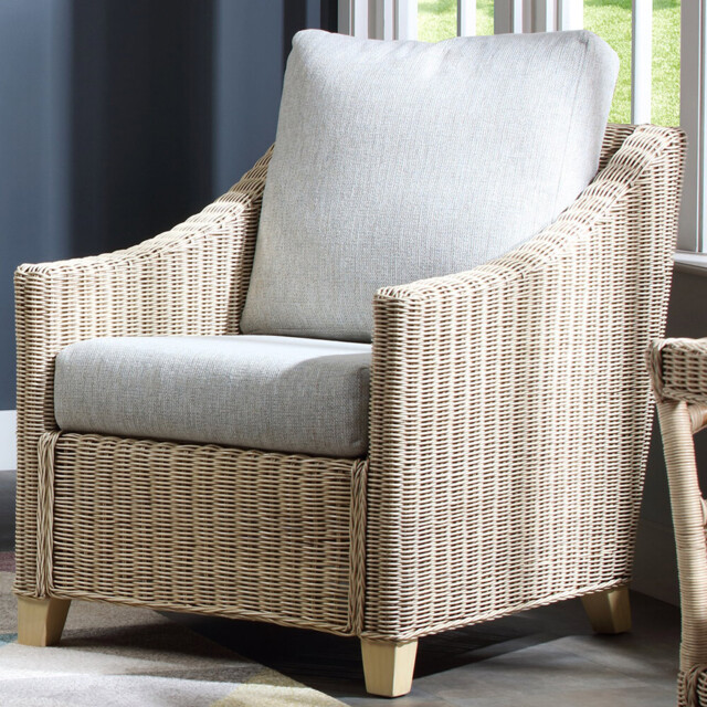 Desser Dijon Natural Rattan Cane Pebble Fabric Armchair - image 1