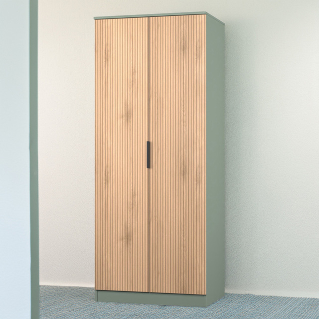 Crowndale Java Slatt Effect and Reed Green 2 Door Wardrobe - image 1