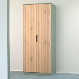 Crowndale Java Slatt Effect and Reed Green 2 Door Wardrobe - thumbnail 1
