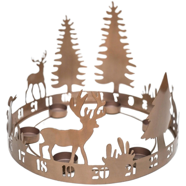 Ivyline Metal Copper Round Advent Forest Christmas Tealight Centrepiece - image 1