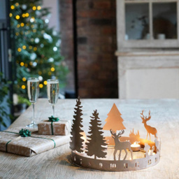 Ivyline Metal Copper Round Advent Forest Christmas Tealight Centrepiece - thumbnail 2