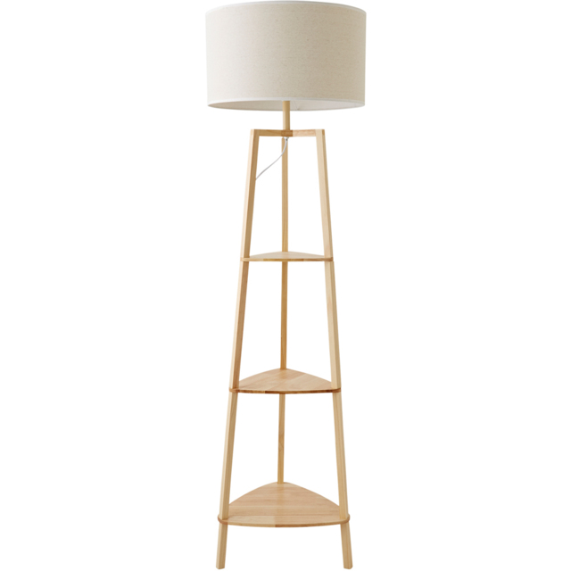 ValueLights Hiru 3 Shelf Floor Lamp with White Trim Linen Shade and Bulb - image 1