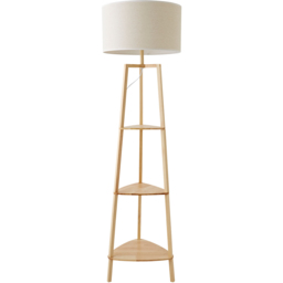 ValueLights Hiru 3 Shelf Floor Lamp with White Trim Linen Shade and Bulb
