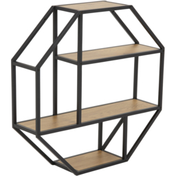 Florence Seaford 3 Shelf Oak and Black Octagonal Metal Wall Shelf