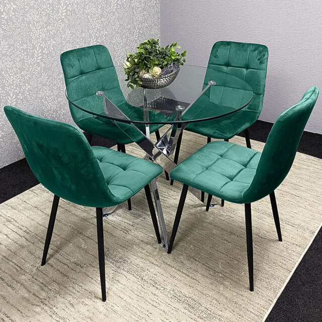 Kosy Koala 4 Seater Glass Round Dining Set Green Velvet - image 1