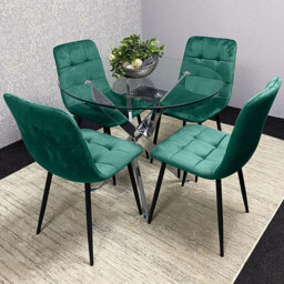 Kosy Koala 4 Seater Glass Round Dining Set Green Velvet