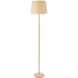 ValueLights Triston Scallop White Edge Shade Light Wood LED Floor Lamp
