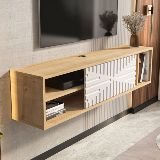Decorotika 2 Door 2 Shelf Sapphire Oak and White Floating TV Unit - image 1