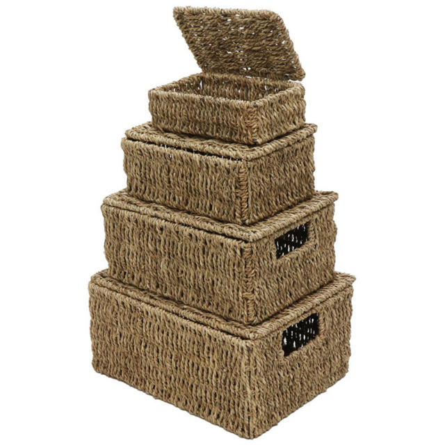 JVL Seagrass Rectangular Storage Baskets with Lids 4 Pack - image 1