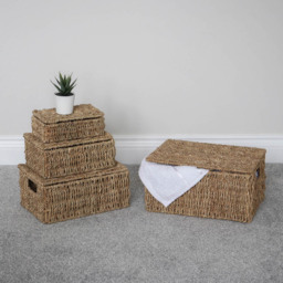 JVL Seagrass Rectangular Storage Baskets with Lids 4 Pack - thumbnail 2