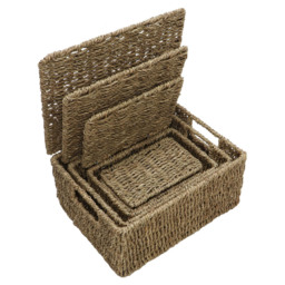 JVL Seagrass Rectangular Storage Baskets with Lids 4 Pack - thumbnail 4