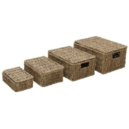 JVL Seagrass Rectangular Storage Baskets with Lids 4 Pack - thumbnail 3