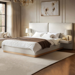 Solace+Co Vera King Size Cream Hotel Bed Frame with Bedside Table