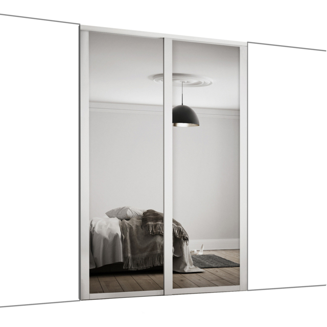 Spacepro Shaker 2 Door White Frame Mirror Sliding Wardrobe Kit 1145mm - image 1