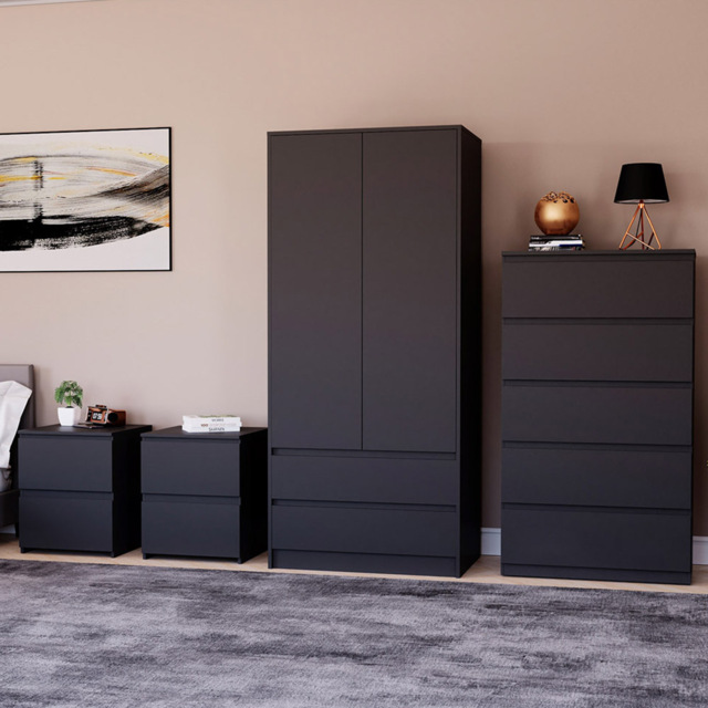 Vida Designs Denver 4 Piece Black Bedroom Furniture Set - image 1