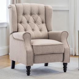 Furniture Online Althorpe Linen Pumice Buttoned Wingback Fireside Recliner Chair
