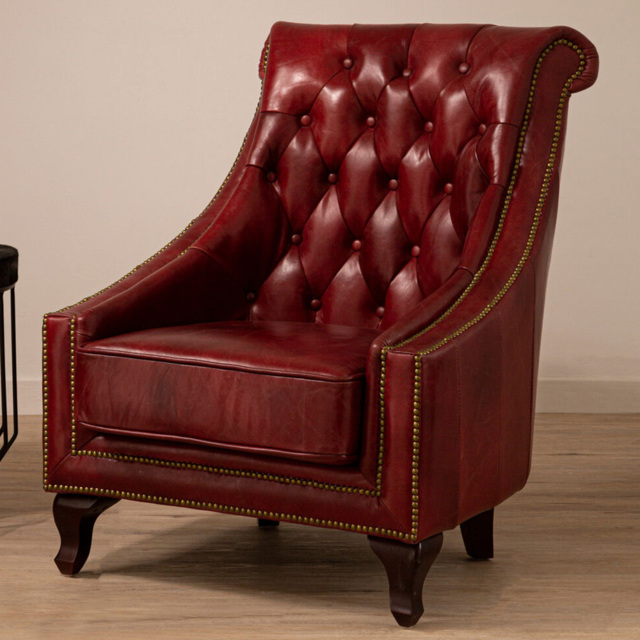 Premier Housewares Victor Deep Red Leather Tufted Back Lounge Chair - image 1