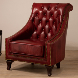 Premier Housewares Victor Deep Red Leather Tufted Back Lounge Chair