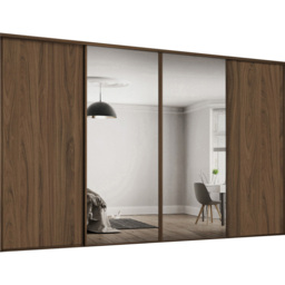 Spacepro Classic 4 Door Walnut Frame Sliding Wardrobe Kit with 2 Panel and 2 Mirror 3586mm