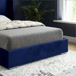 Bellini Blue Super King Size Velvet Upholstered Bed Frame with Wide Curved Winged Headboard - thumbnail 4