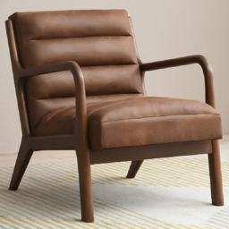 Otis Brown Ribbed PU Chair - thumbnail 1