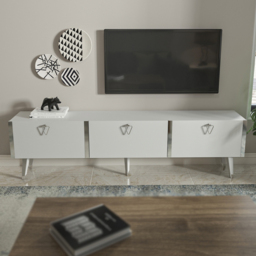 Decorotika Milagro White and Silver 3 Door TV Unit
