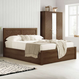 Herringford Walnut Double Chevron Ottoman Bed