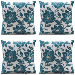 Alan Symonds Chenille Teal Peony Floral Cushion with Polyester Filled Pad 45 x 45cm 4 Pack