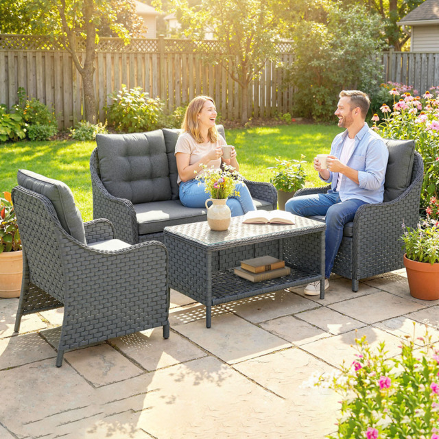 Outsunny Dark Grey 4 Seater PE Rattan Patio Lounge Set - image 1