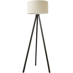 ValueLights Barbro Black Tripod Floor Lamp with White Trim Drum Shade and Bulb