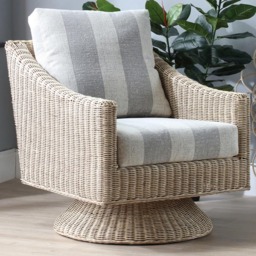 Desser Furniture Dijon Athena Stripe Natural Rattan Swivel Chair