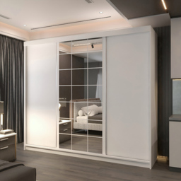 M N Furniture Collian 3 Door White Mirrored Sliding Wardrobe 250cm - thumbnail 4
