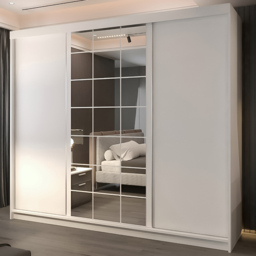 M N Furniture Collian 3 Door White Mirrored Sliding Wardrobe 250cm - thumbnail 1